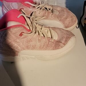 No box jordan 12sPink and White Sneakers with Suede-like Material